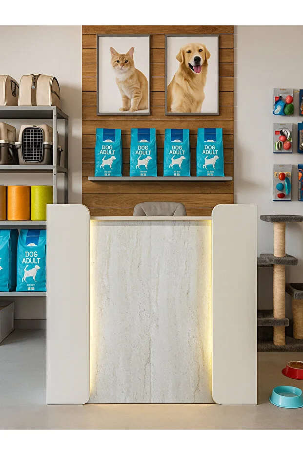 Passione Ledli Karşılama Bankosu 110 cm Ofis Kasa Resepsiyon Masası Kumtaşı - Traverten